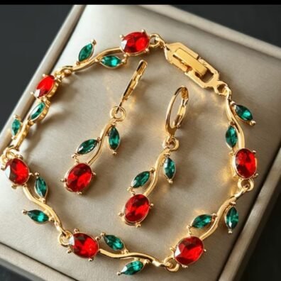Pulsera Rojo Con Aretes