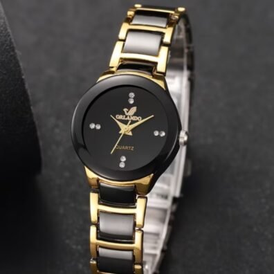 RELOJ NEGRO Y DORADO PARA MUJER